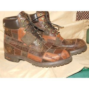 Timberland Mens Size 11 M Vintage Patchwork Boots Leather Browns Sturdy Nice
